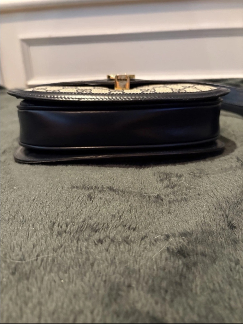 Vintage 80s Gucci GG Monogram Navy Crossbody Bag Web Stripe Gold Key Clasp - Picture 8 of 13